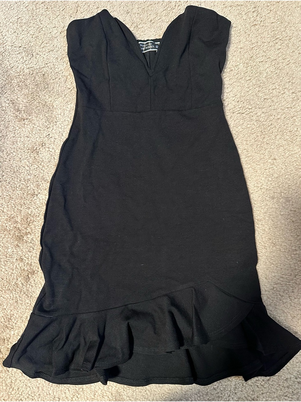 Blue Blush Strapless Black Ruffle-Hem Cocktail Dress